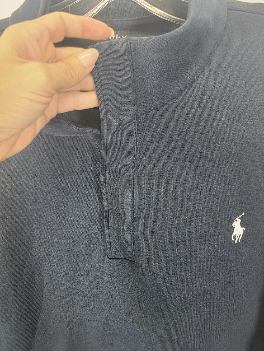 Polo Ralph Lauren Navy Blue Snap Button Mock Neck Sweatshirt Pullover XXL